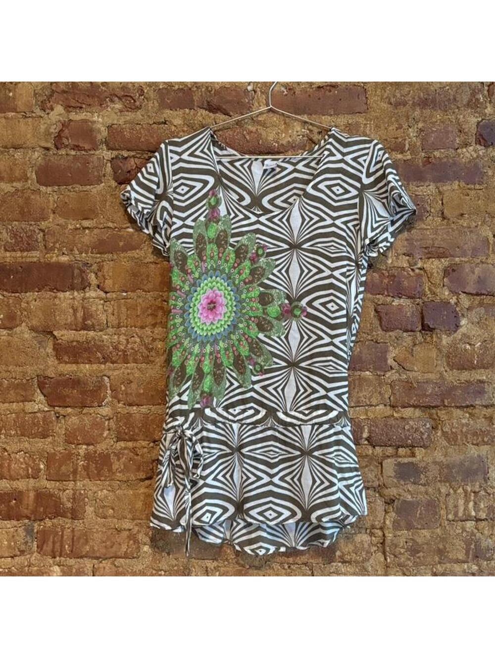 Multicoloured design peacock print mini dress top.
